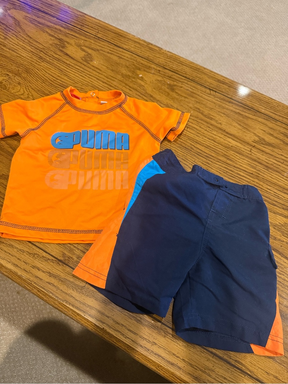 6 for $10 PUMA Kids' Orange Logo Navy Swim Shorts Set